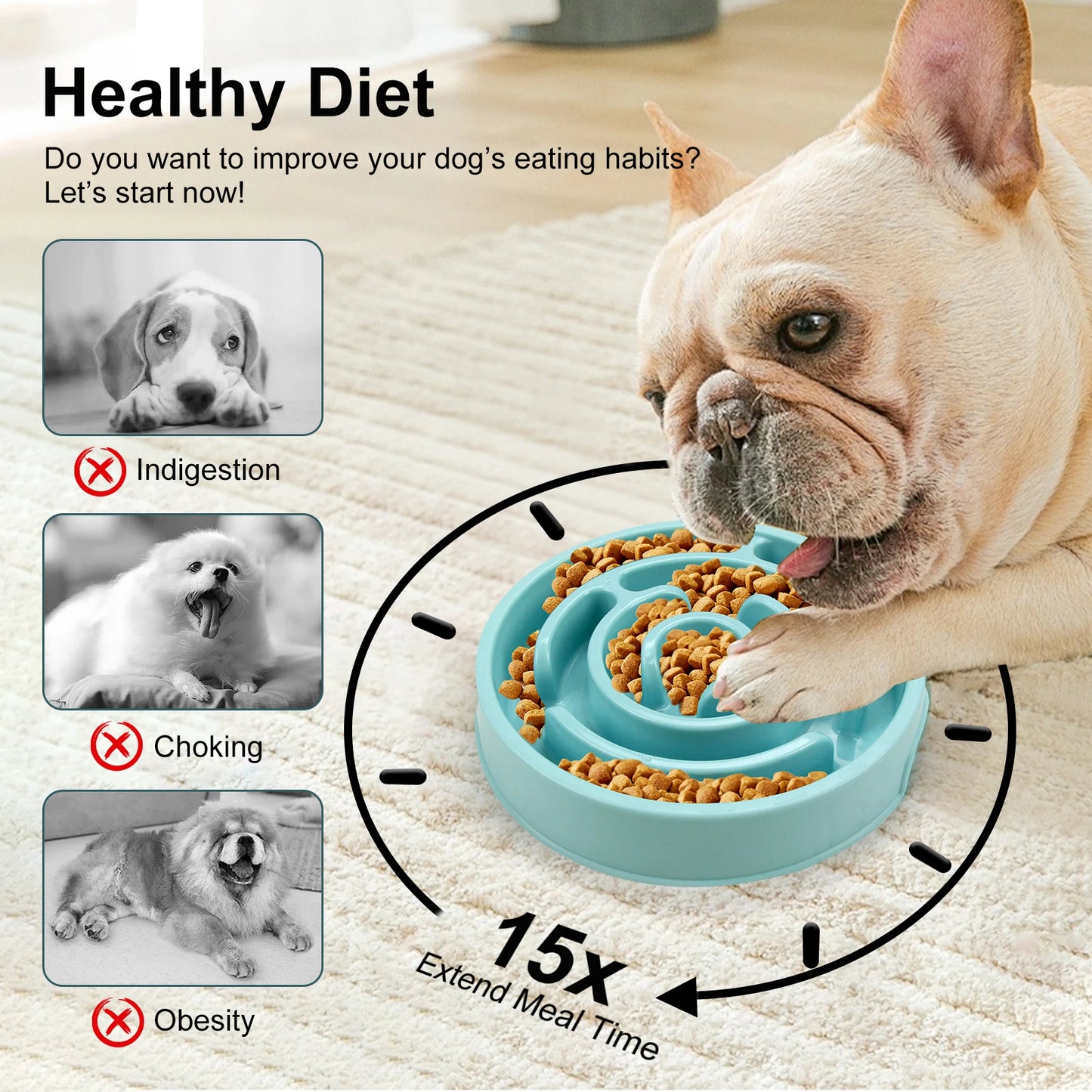 Non Slip Anti-Gulping Pet Dog Slow Feeder Bowl